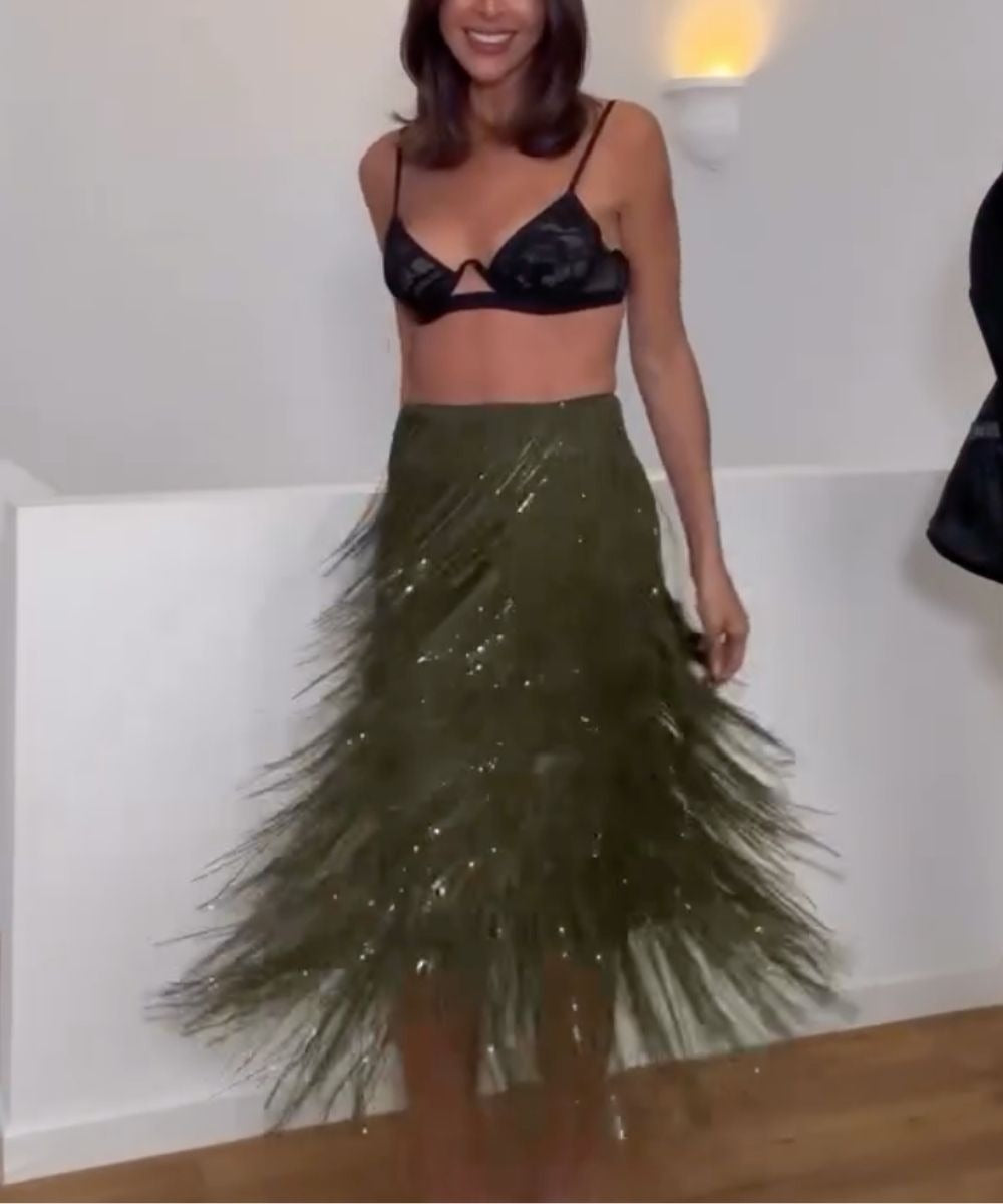 Elegant Sequined Tassel Stylish Midi Skirt