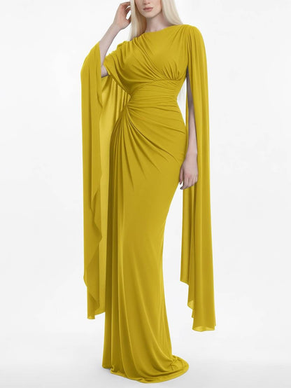 Boat Neck Pleated Slim Fit Maxi Dress