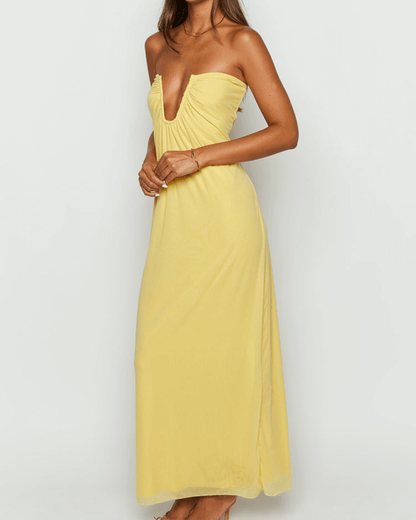 Yellow Strapless Maxi Dress