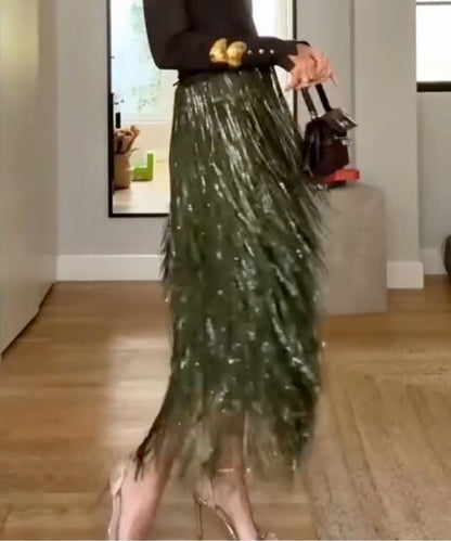 Elegant Sequined Tassel Stylish Midi Skirt