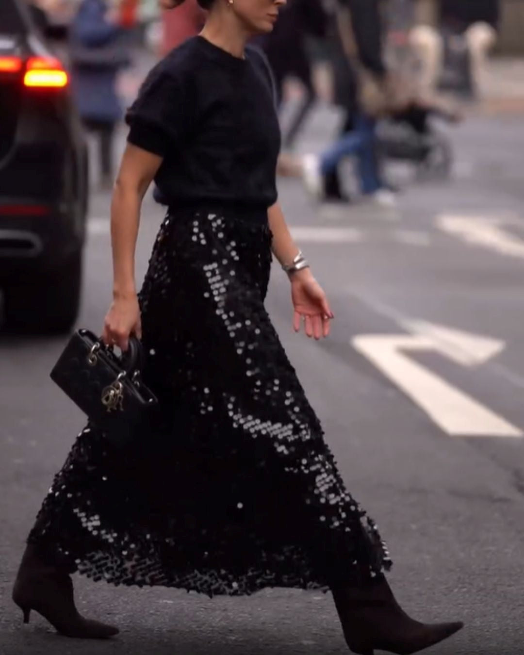 Black Sequin Mesh Midi Skirt