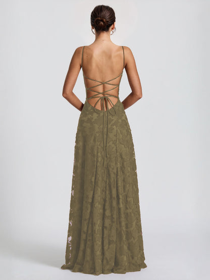 Elegant Floral Lace Spaghetti Strap Maxi Dress