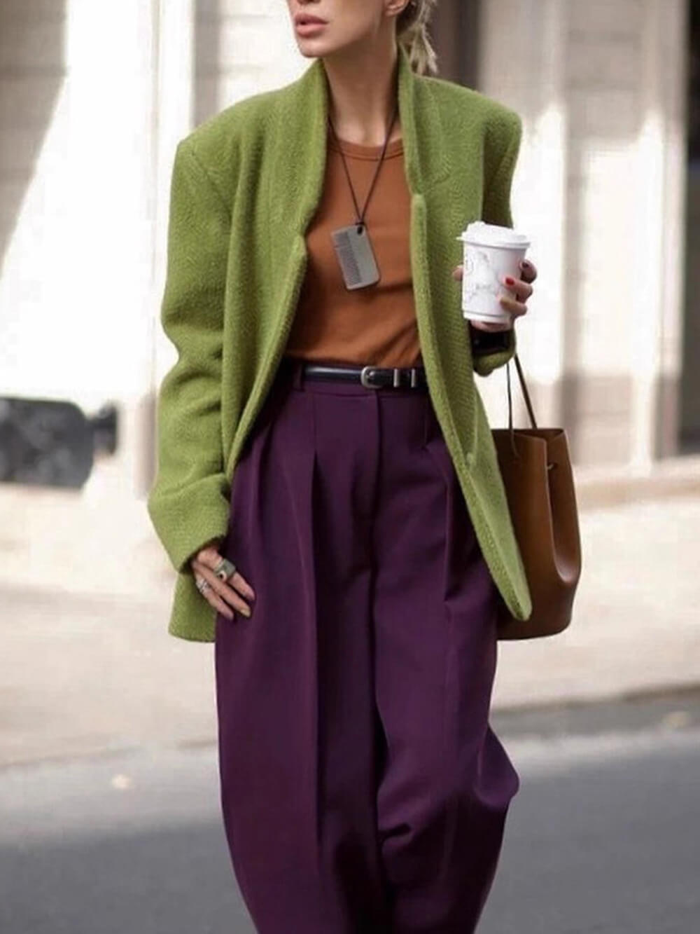 Fashion Lapel Design Collared Solid Color Loose Blazer