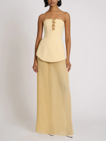 Exquisite Strapless Pleated Maxi Dress