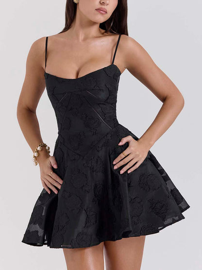 Elegant V Neck Floral Lace Light Gown Mini Dress