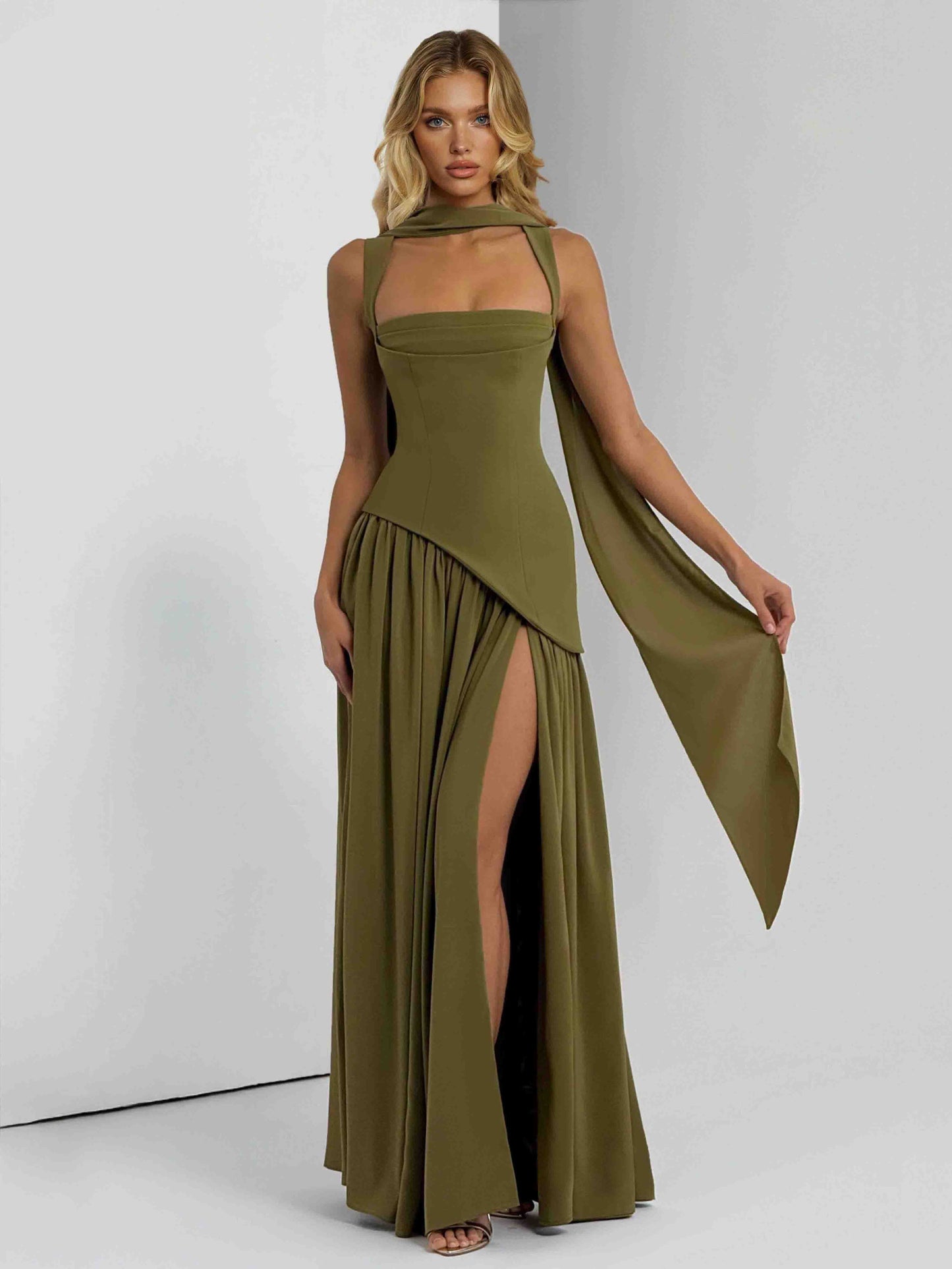 Elegant Asymmetrical Slit Maxi Dress