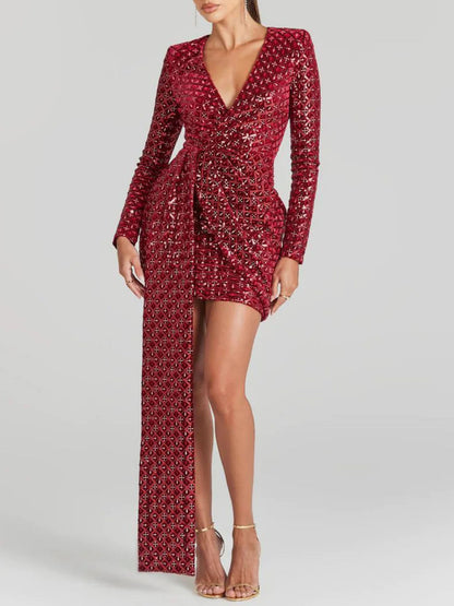 Elegant Sequined Embroidered Party Mini Dress