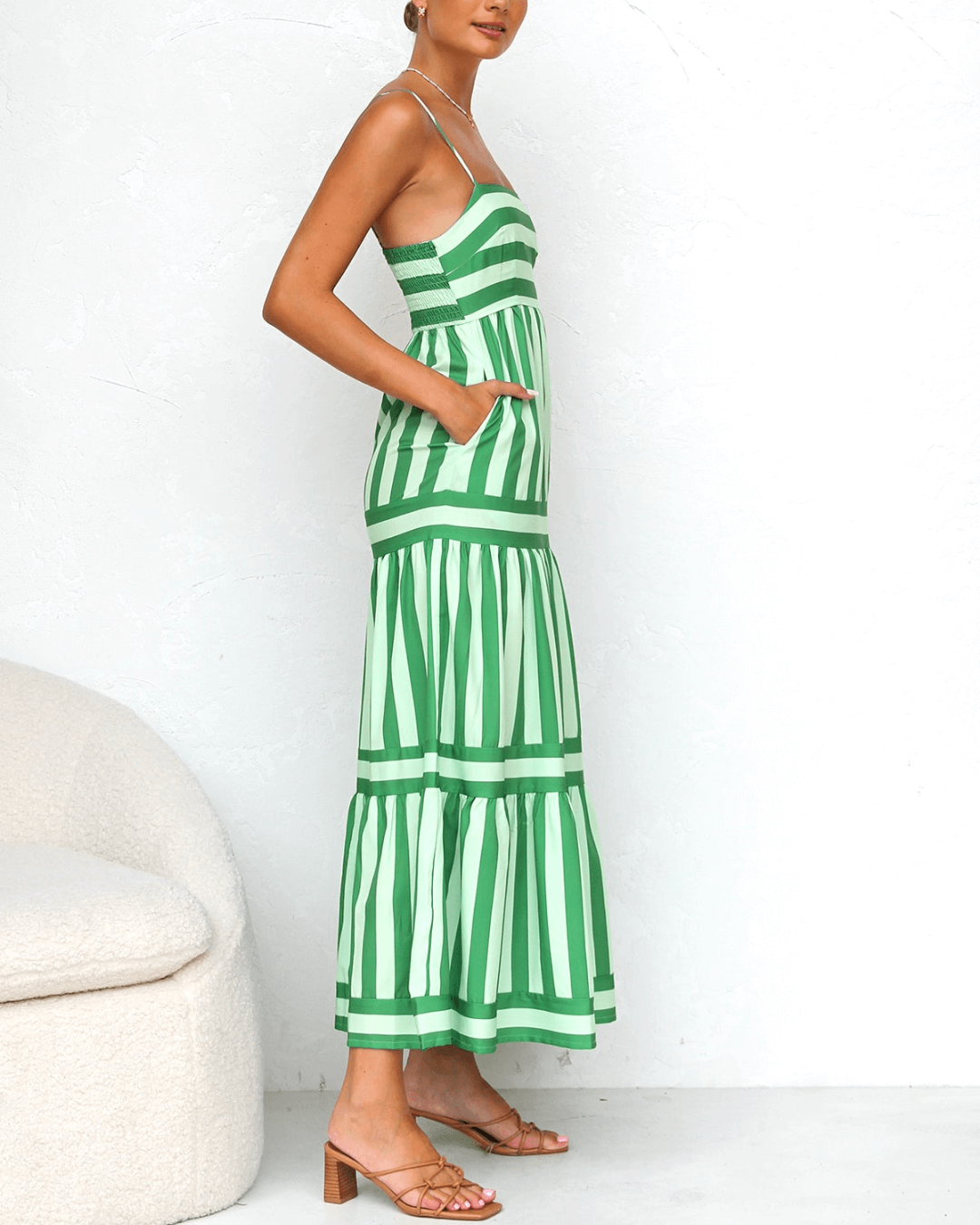 Multi Green Striped Maxi Dress