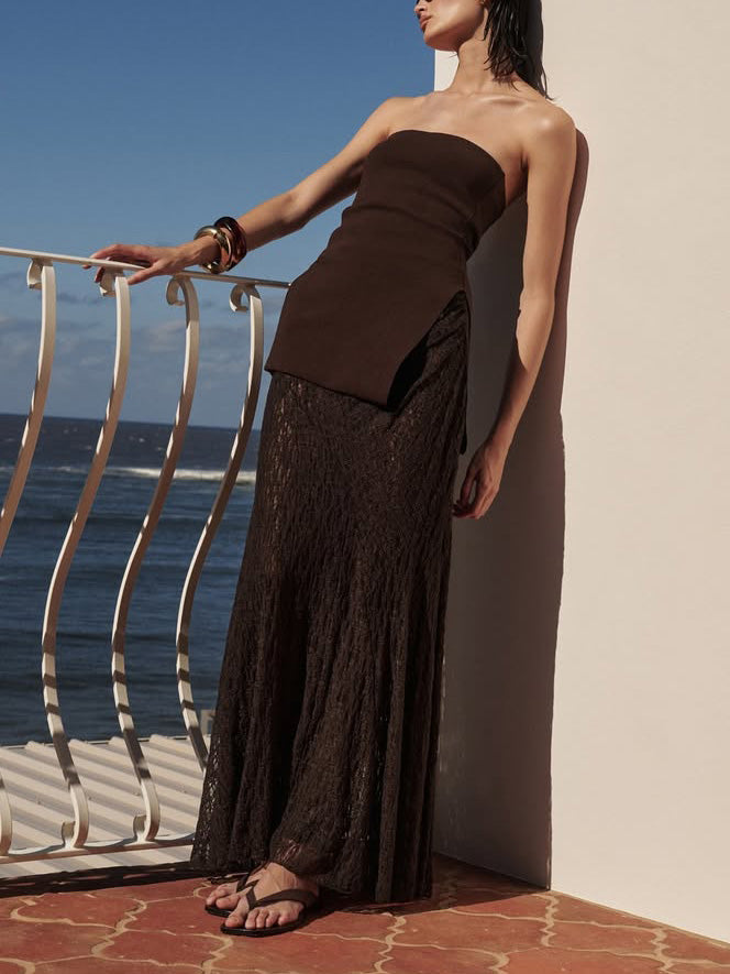 Minimalist Off-the-shoulder Asymmetric Top Two-piece Set