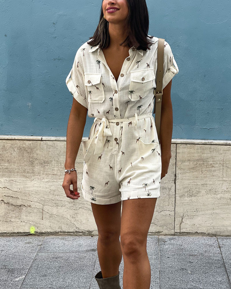 Giraffe print casual jumpsuit