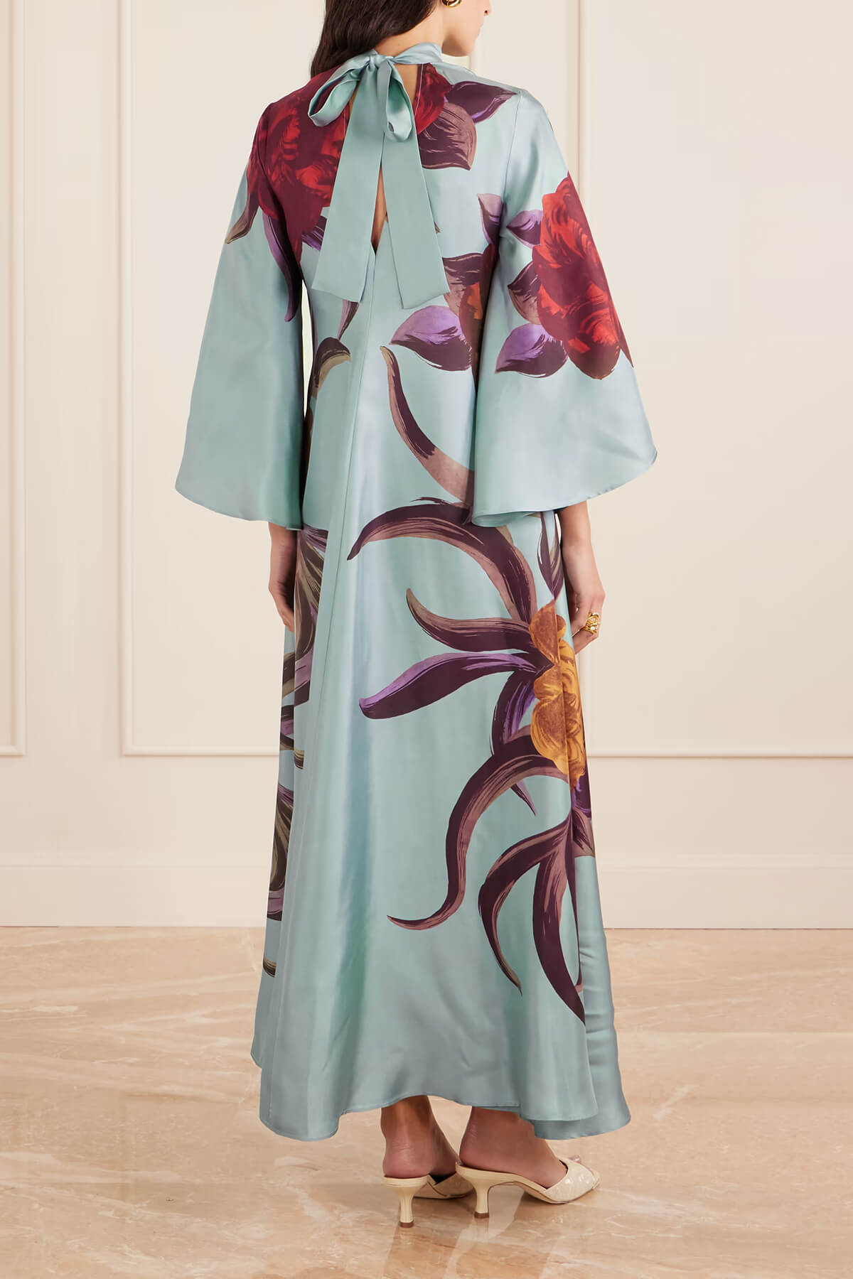 Unique Satin Floral Print Casual Maxi Dress