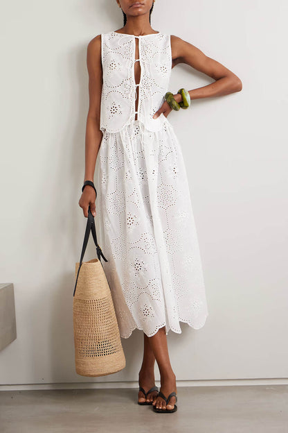 Fashionable Ruffled Crochet Hollow-Out Tank Top