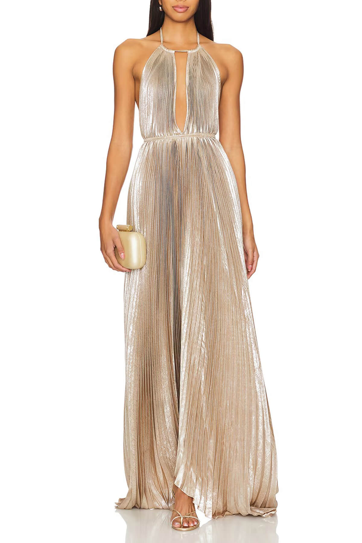 Bohemian Pleated Halter Neck Backless Tie-Waist Maxi Dress