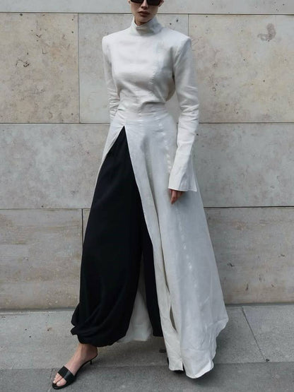 Long Sleeve Slit Shirt Dress And Wide Leg Pants Suit