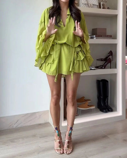 Elegant Solid Color Ruffle Dress