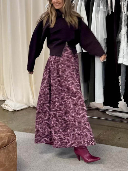 Classic Jacquard Print Ruched Maxi Skirt