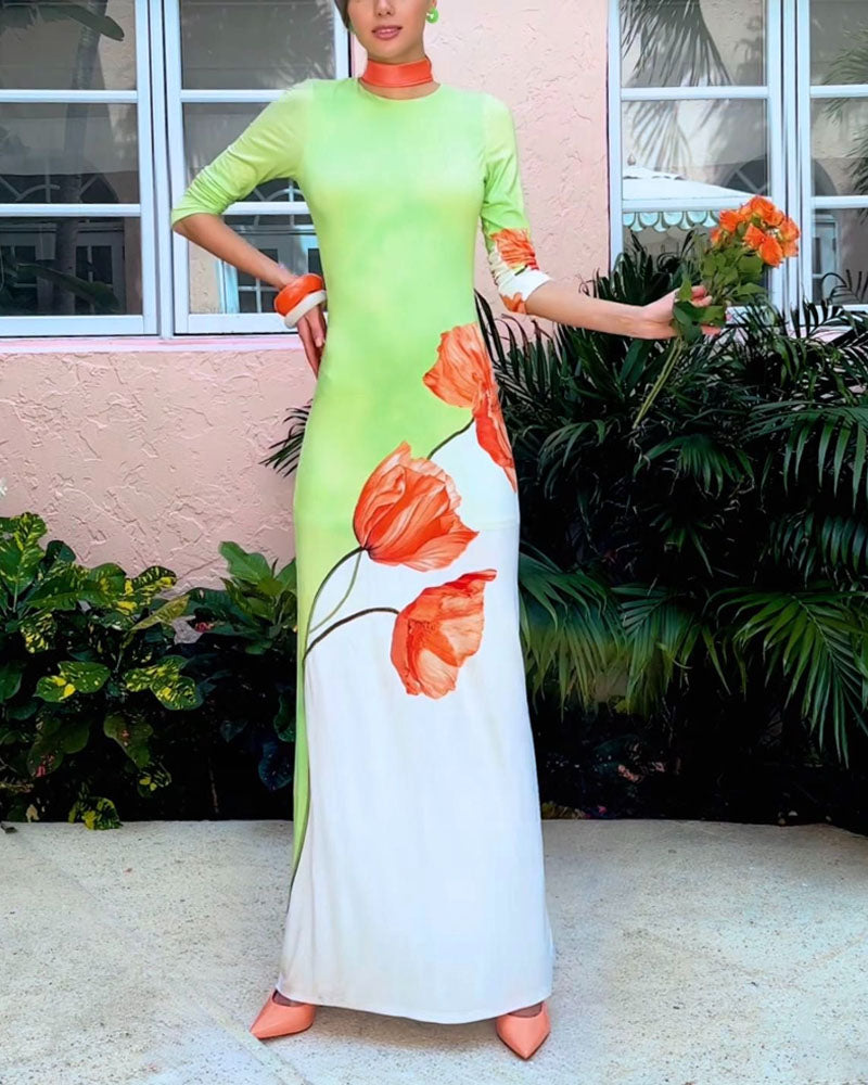 Fashion Colorblock Print Half Sleeve Dress