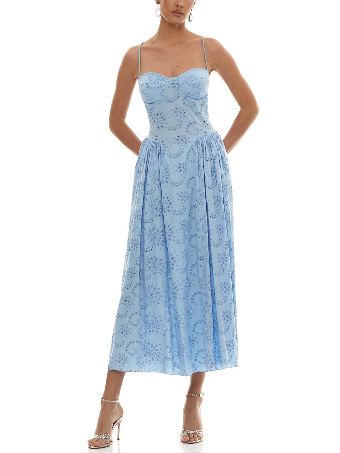 Romantic Embroidered Sweetheart Neck Spaghetti Strap Maxi Dress