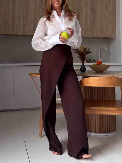 Elegant Organza Sheer Shirt And Trousers Two-piece Set