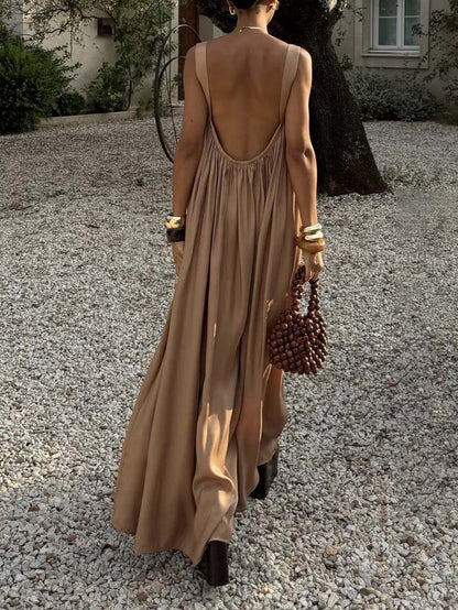 Elegant Flowy Pleated Spaghetti Strap Maxi Dress