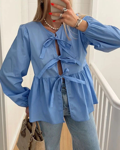 Fashion Bow Long Sleeve Shirt Top