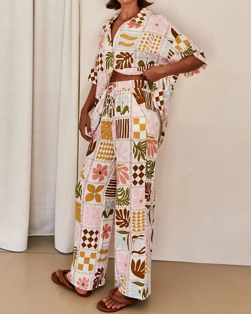 Casual Print Commuter Loose Two-piece Set