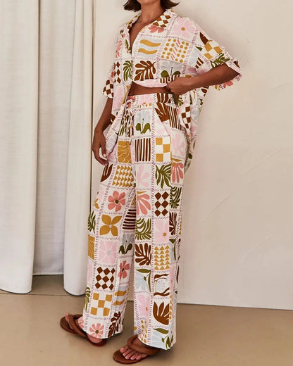 Casual Print Commuter Loose Two-piece Set