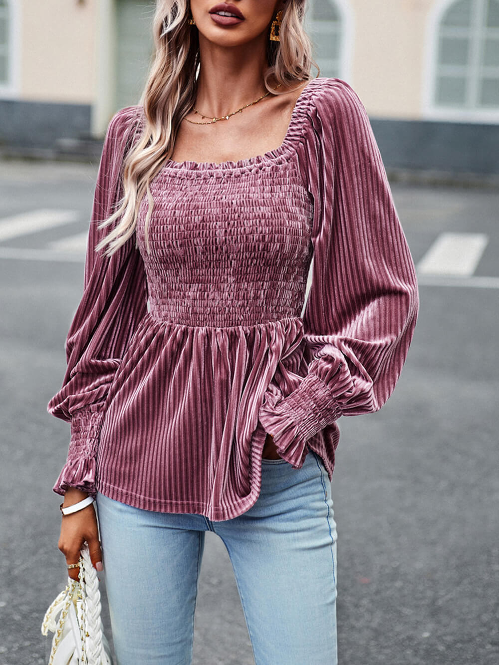 Elegant Commuter Long-Sleeved Velvet Shirt