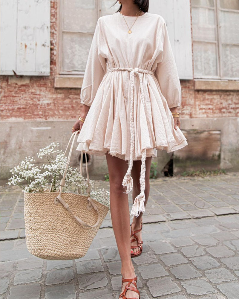 Casual Plain Braid Belt Dress