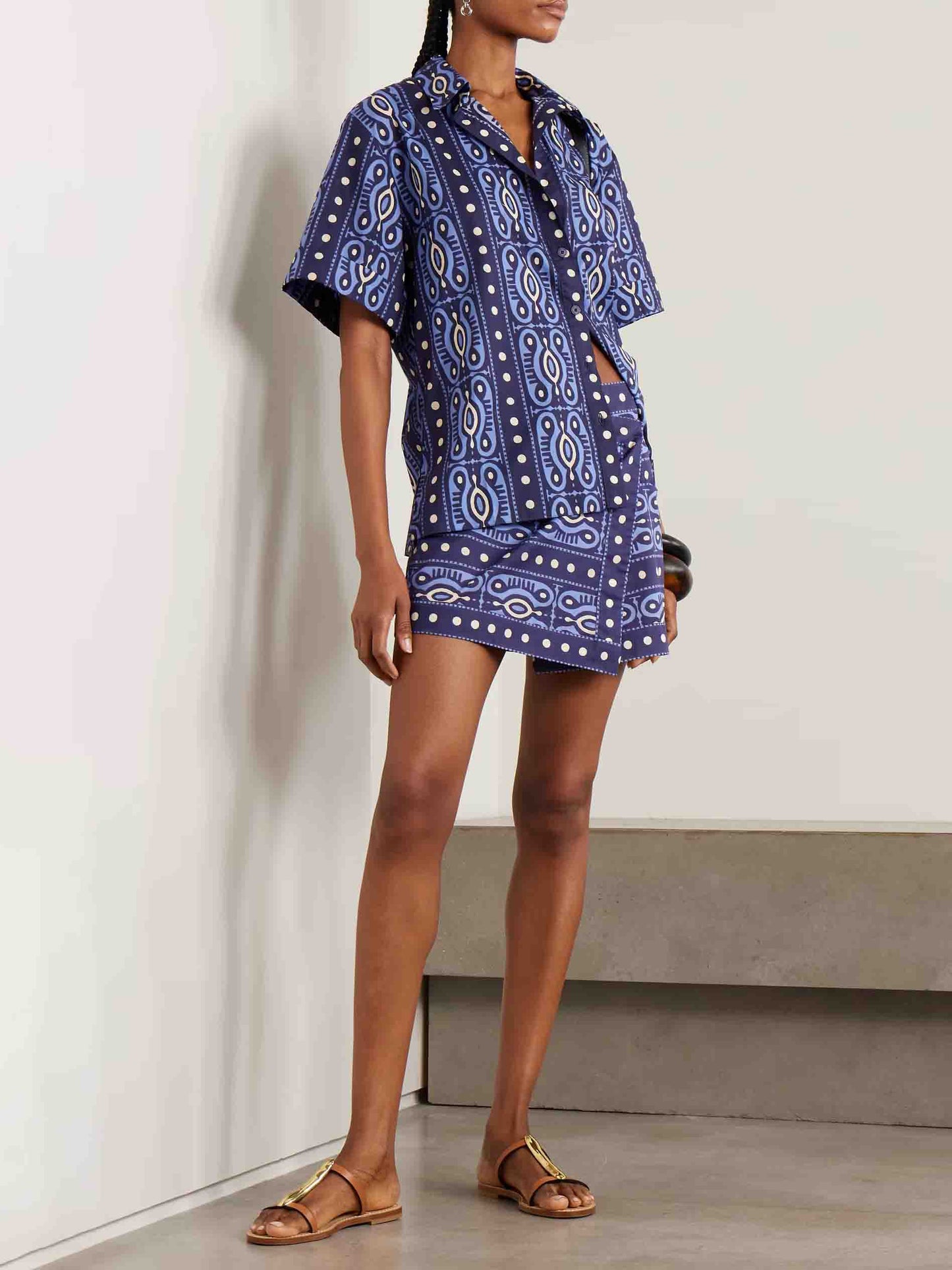 Casual Printed Short-Sleeve Shirt And Skirt Two-Piece Set