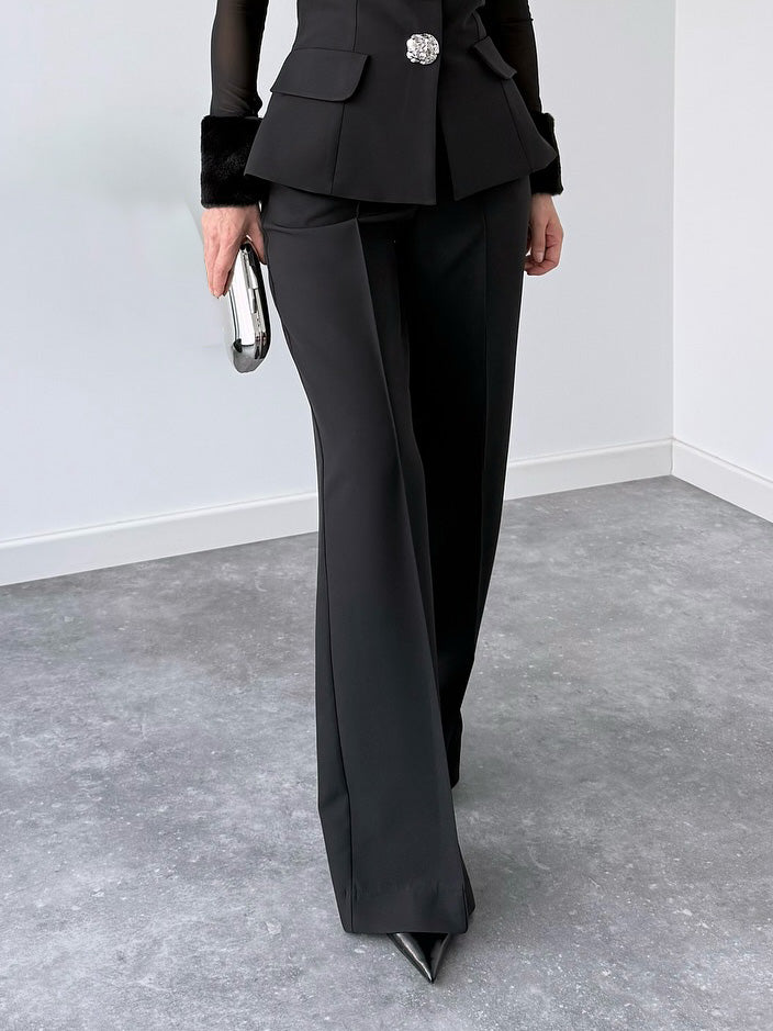 Elegant Tailored High-Waist Suit Trousers