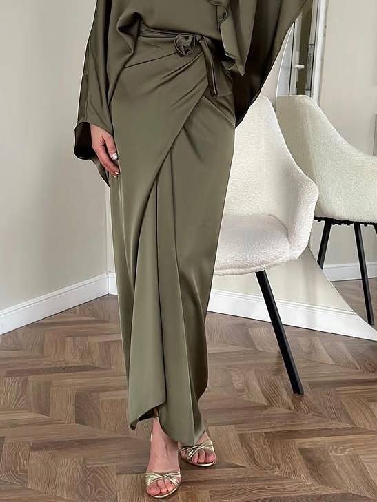 Minimalist Loose Shirt And Lace-up Skirt Suit-Skirt