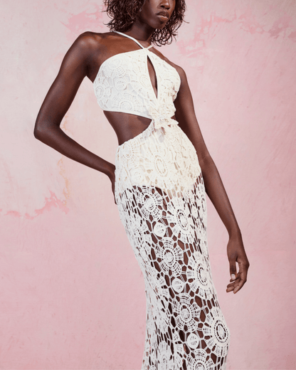 Embroidered Crochet Halterneck Dress