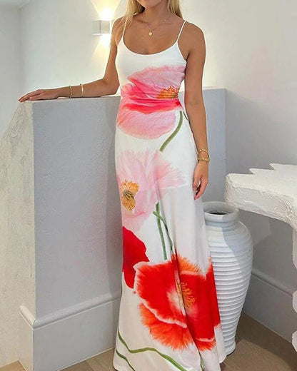 Halter Backless Floral Print Sexy Maxi Dress