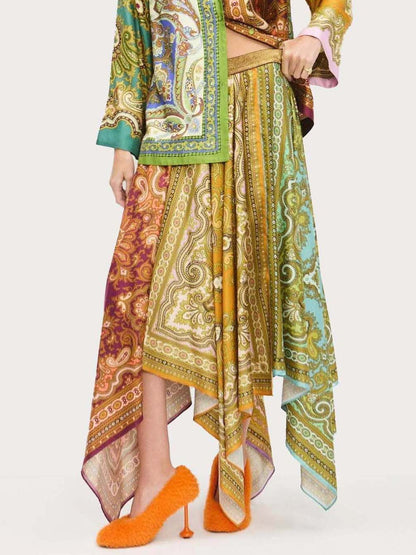 Retro Paisley Print Satin Long Sleeve Shirt