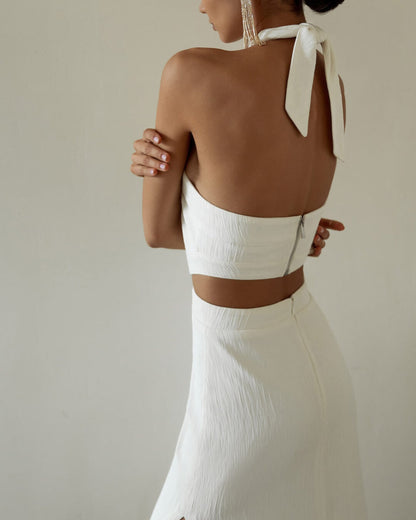 White Hanging Neck Dress