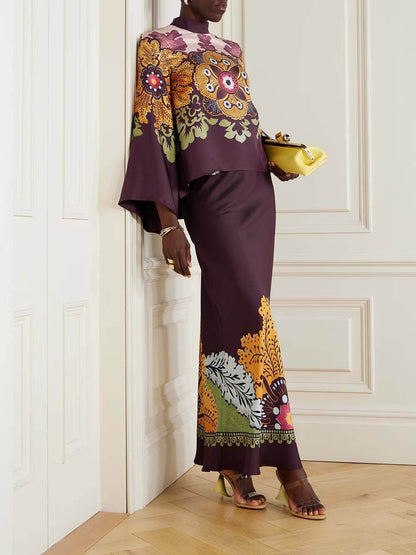 Retro Ethnic Print Satin Twill Shirt