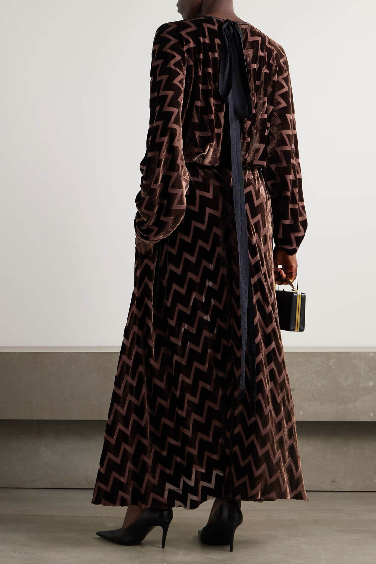 Exquisite Wave Print Drawstring Ruched Maxi Dress