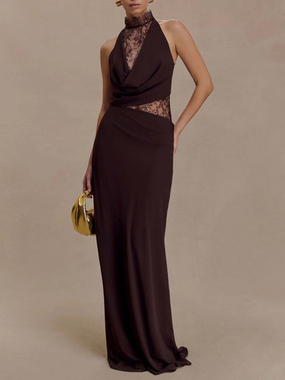 Elegant Chiffon Lace Spaghetti Strap Maxi Dress