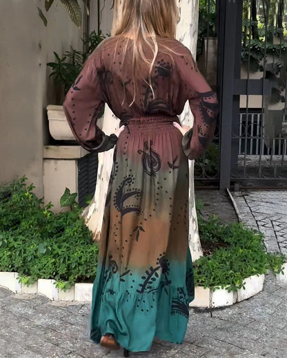 Bohemian resort V-neck printed dress