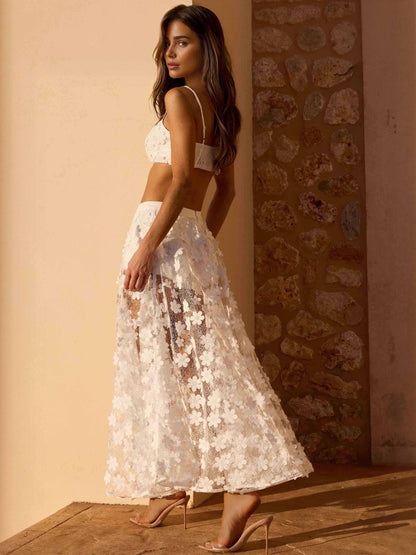 Exquisite Lace Embroidered Skirt Two-piece Set