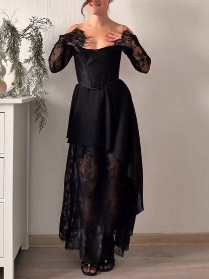 Lace Splicing Irregular Hem Maxi Dress
