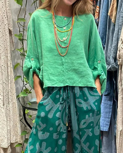 Casual Top & Printed Pants Two-Piece Set