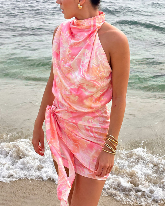 Coral Print Mini Dress