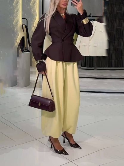 Retro Ruched Lapel Waist-Tie Jacket