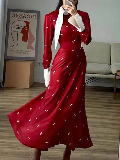 Elegant Patchwork Print Satin Dress