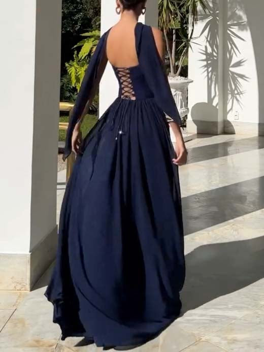Scarf Tube Top A- Line Maxi Dress