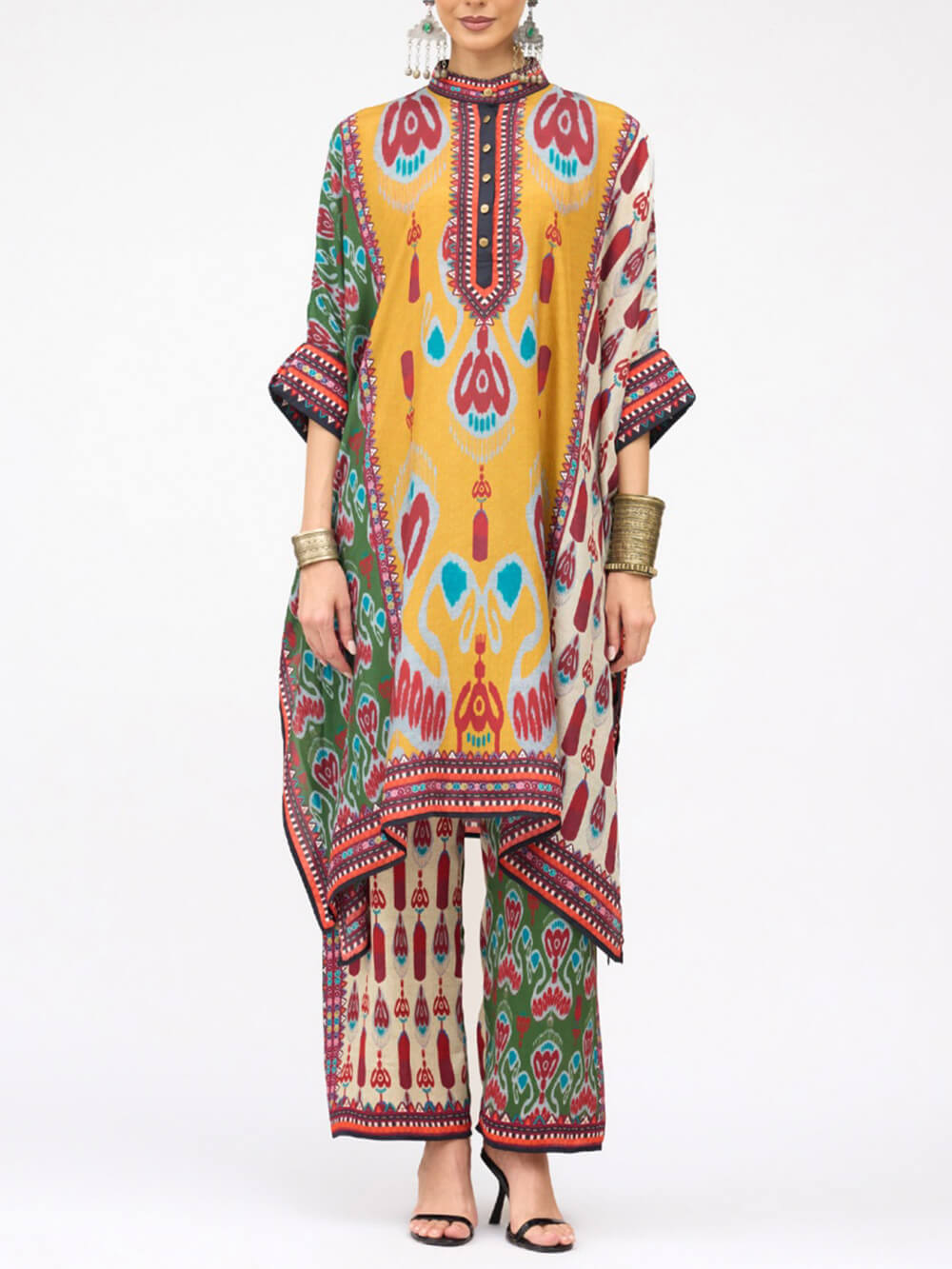 Retro Casual Patchwork Floral Print Loose Straight-Leg Pants