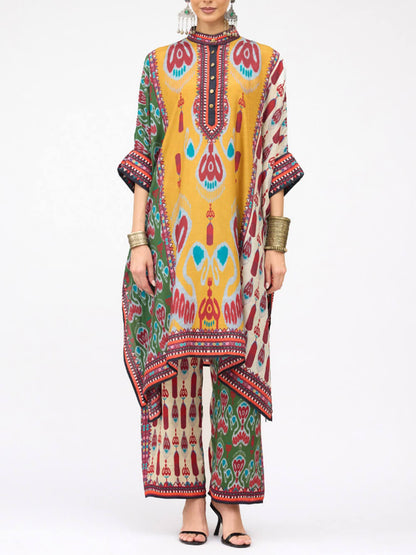 Retro Casual Patchwork Floral Print Loose Straight-Leg Pants