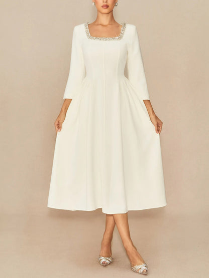 Elegant Crystal Embellished Midi Dress